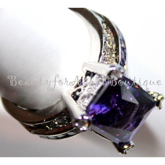 8.47ct Amethyst Purple Wedding Banquet Cubic Zirconia Cz Cocktail Ring 6 - Picture 4 of 6